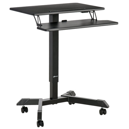 Height Adjustable Standing Desk Sit Stand Desk 2 Tier Rolling Table Home Office Workstation with Keyboard Tray Lockable Casters iPad Groove Black - Gallery Canada
