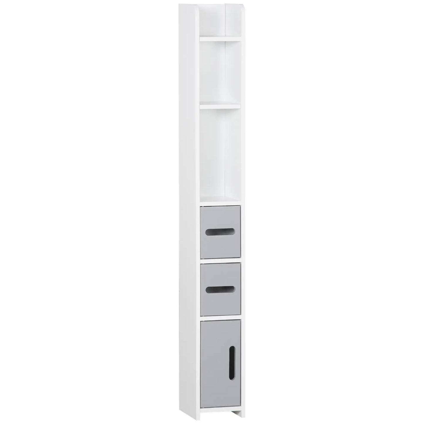 Freestanding Tall Bathroom Cabinet, Narrow Bathroom Storage Cabinet with Shelves and Cupboards, Grey and White