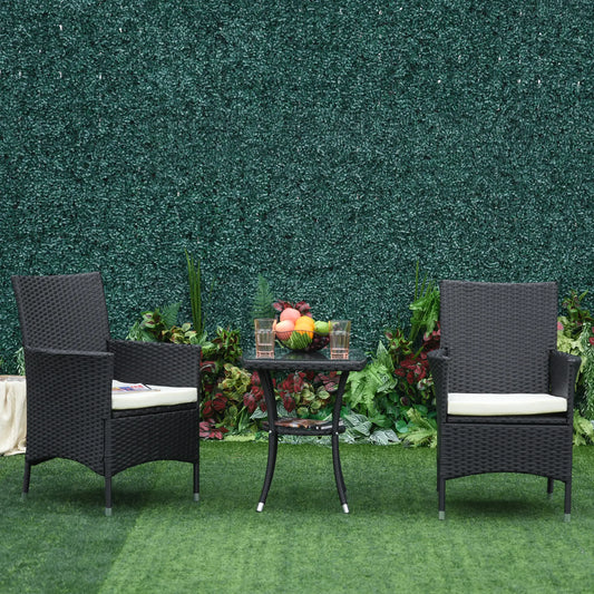 Patio Bistro Set, PE Rattan Furniture, Glass Top Coffee Table, Black Bistro Sets Black at Gallery Canada