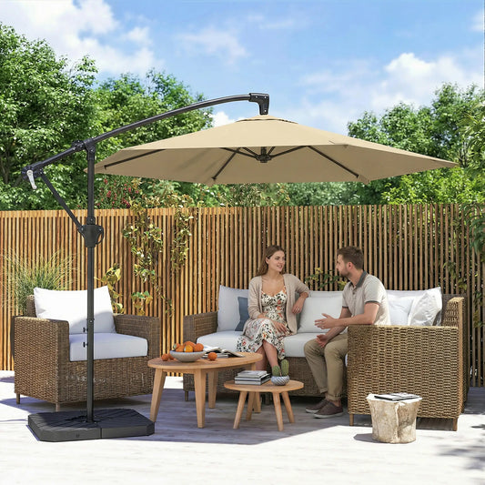 9.7 ft Offset Patio Umbrella, Water/Sand Fillable Weights, Khaki Offset Cantilever Umbrellas Khaki at Gallery Canada