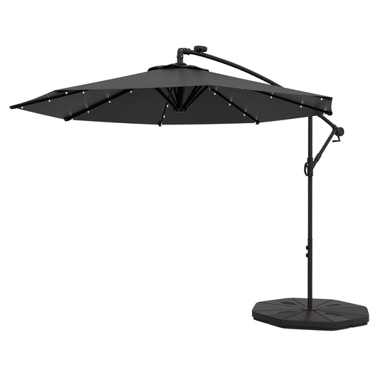 9.5' Offset Patio Umbrella Garden Parasol with Solar LED Lights and Weights, Dark Grey at Gallery Canada