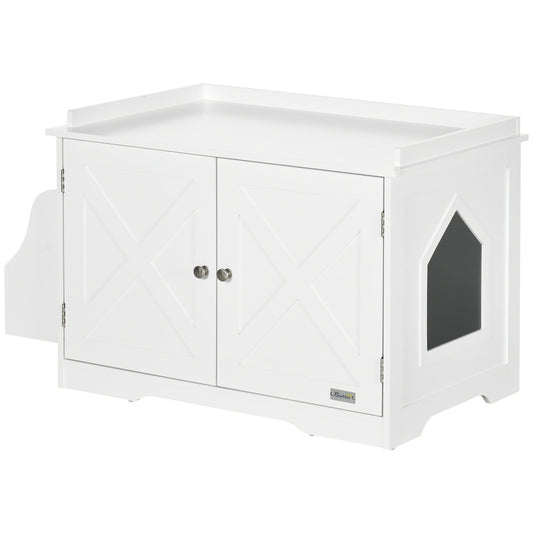 Hidden Litter Box Enclosure Cat Furniture with Storage, Adjustable Divider, Indoor Pet House Side Table, White at Gallery Canada