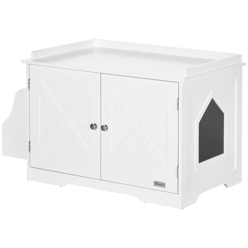Hidden Litter Box Enclosure Cat Furniture with Storage, Adjustable Divider, Indoor Pet House Side Table, White