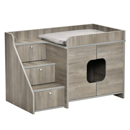 Hidden Litter Box Furniture Cat Washroom Decorative Kitten House Nightstand End Table Indoor with Multipurpose Ladder Cushion Oak at Gallery Canada