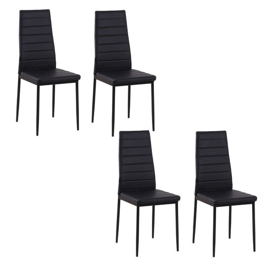 High Back Dining Chairs, Modern Upholstered PU Leather Accent Chairs with Metal Legs for Kitchen, Set of 4, Black - Gallery Canada