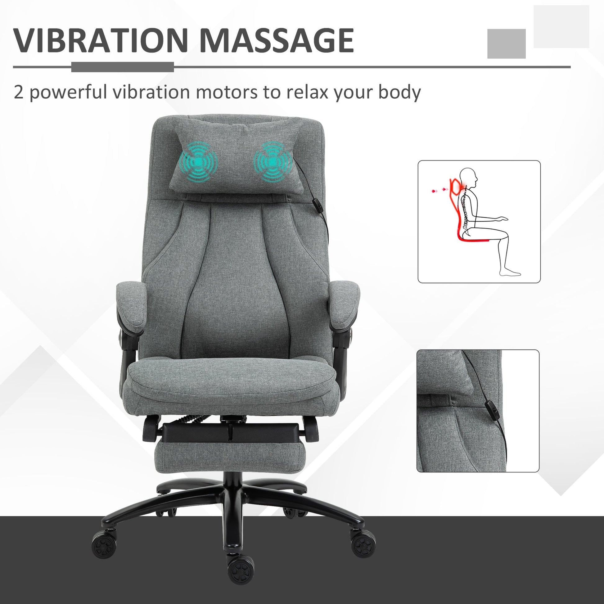 High-Back Massage Office Chair, Swivel Reclining Chair with 2-Point Vibration Removable Headrest, USB Power and Adjustable Height, Grey at Gallery Canada