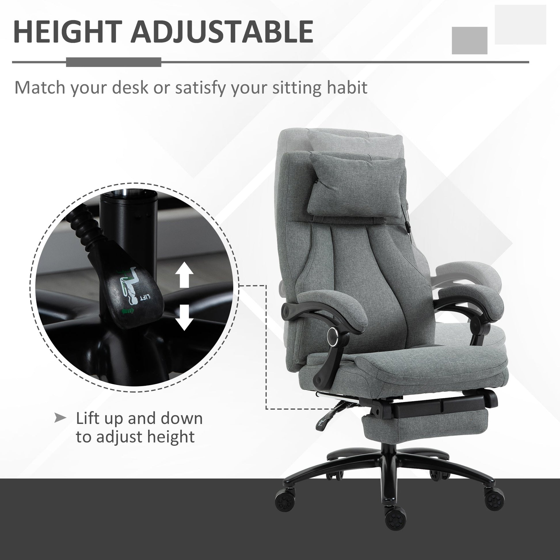 High-Back Massage Office Chair, Swivel Reclining Chair with 2-Point Vibration Removable Headrest, USB Power and Adjustable Height, Grey at Gallery Canada
