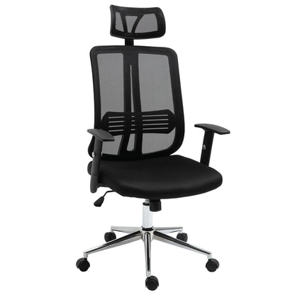 High Back Mesh Chair Office Task Chair with Adjustable Height, Headrest, Arm, Lumbar Back Support, Black at Gallery Canada