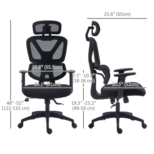 High Back Mesh Office Chair, Swivel Desk Chair with Adjustable Height, Armrest, Lumbar Support, Headrest, Black at Gallery Canada
