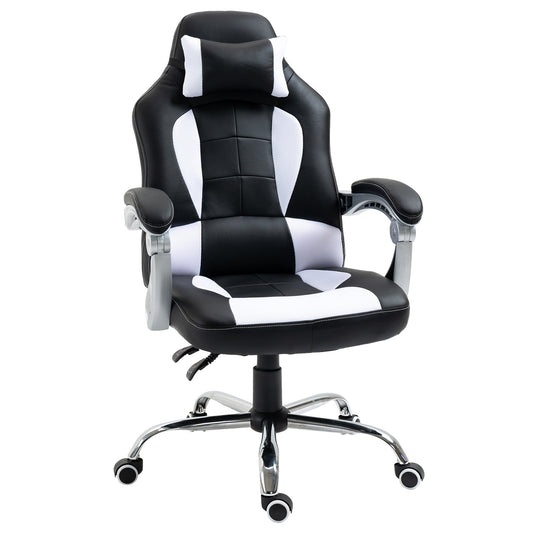 High Back Office Chair, Executive Racing Gaming Chair, Adjustable Recliner with Removable Headrest Pillow for Office, White and Black - Gallery Canada
