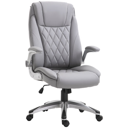 High-Back Office Chair Executive Swivel Computer Desk Chair, with PU Leather, Flip-up Armrest, Grey