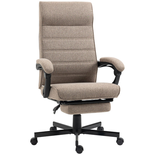 High-Back Office Chair, Linen Computer Desk Chair, Swivel Reclining Chair with Adjustable Height, Footrest and Padded Armrest, Brown at Gallery Canada