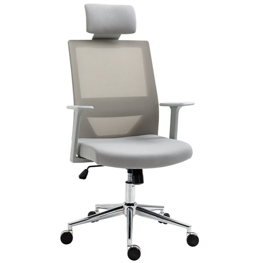 High Back Office Chair Swivel Task Chair with Lumbar Back Support, Breathable Mesh, and Adjustable Height, Headrest, Grey - Gallery Canada