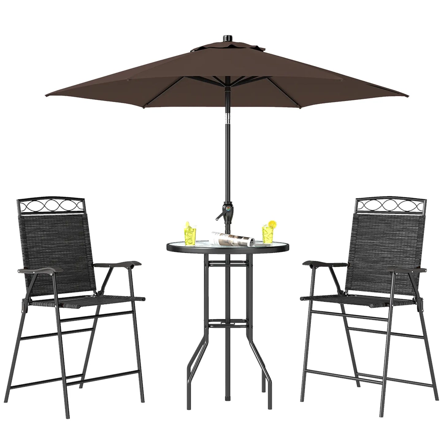 4 Piece Patio Bar Set, Sling Folding Outdoor Furniture, Black Bistro Sets at Gallery Canada