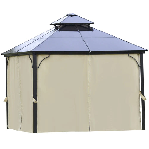 10' x 10' 2-Tier Outdoor Gazebo, Polycarbonate Roof, Beige