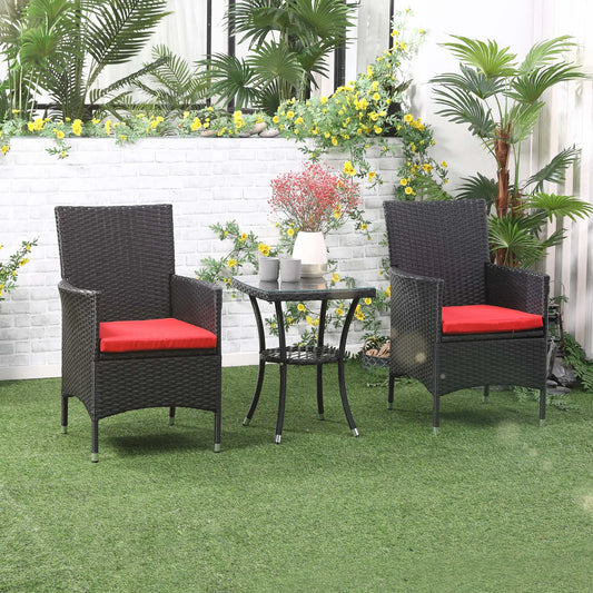 3-Piece Wicker Patio Set, Rattan Bistro with Glass Table, Cushions, Red Bistro Sets Black Rattan, Red Cushion at Gallery Canada