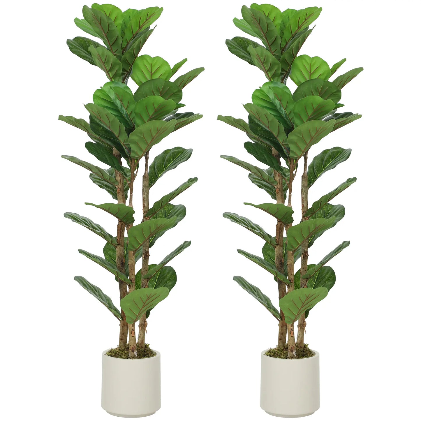 4FT Artificial Fiddle Leaf Fig Tree Set Of 2, Fake Potted Tree With Solid Wood Trunks, Green Artificial Trees at Gallery Canada