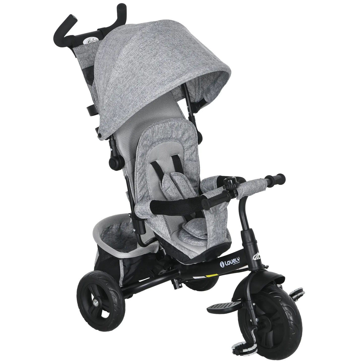 6 in 1 Tricycle for Toddlers, Parent-Push Handle, Grey Tricycles for Kids at Gallery Canada
