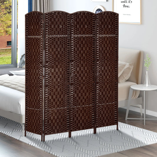 6ft Folding Room Divider, 4 Panel Wooden Frame, Brown Room Dividers Brown at Gallery Canada