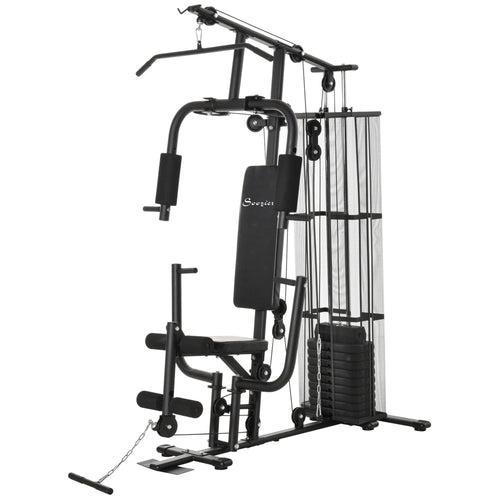 Home Gym, Multifunction Gym Equipment Workout Station with 100Lbs Weight Stack for Lat Pulldown, Leg Extensions, Preacher Bicep Curls, Triceps Pulldowns, Chest Press