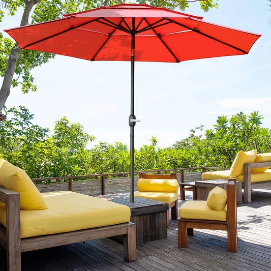 9FT 3 Tiers Patio Umbrella, Crank Push Button Tilt, Red Sun Umbrellas Red, Black at Gallery Canada