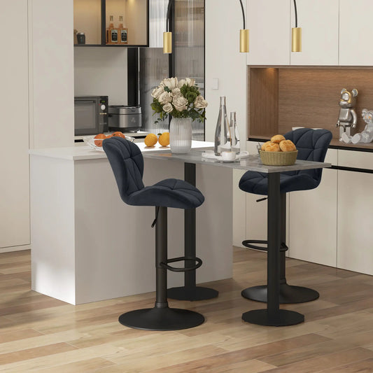 Adjustable Height Fabric Bar Stool Set of 2, Swivel Seat, Black Bar Stools Black at Gallery Canada
