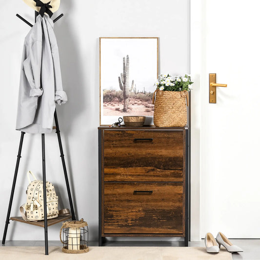 Shoe Cabinet, 2 Flip Doors, 2 Drawers, Divider, Holds 12 Pairs, Rustic Brown Shoe Storage Cabinets & Racks Rustic Brown at Gallery Canada