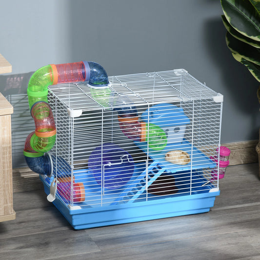 18"L Hamster Cage, 2-Level Rat Gerbil Haven, Tunnel Tube System, Blue Hamster Cages Blue, White at Gallery Canada