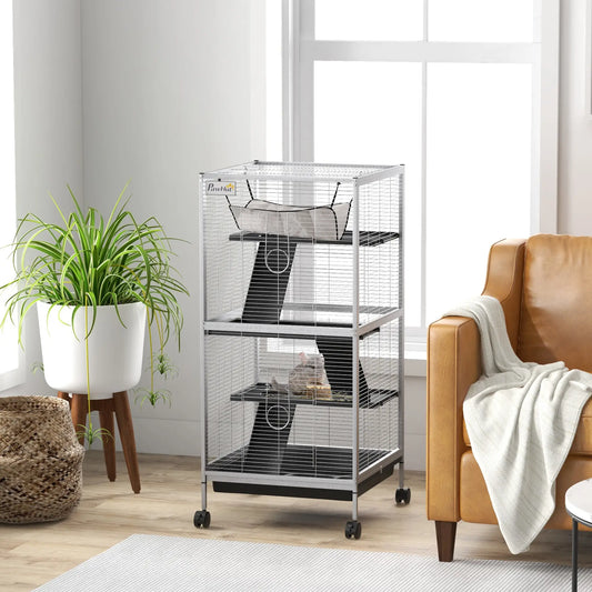 Cage en acier pour petits animaux, pour cochon d'Inde, furet, gris clair