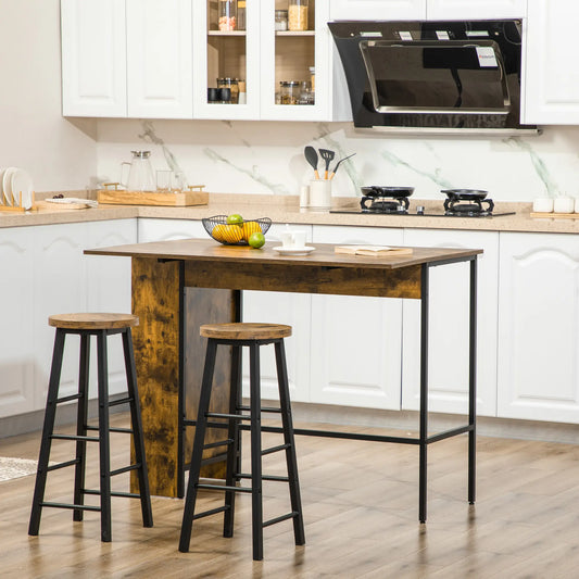 Counter Height Table, Drop Leaf, Extendable, Adjustable Shelf, Rustic Brown, Brown Bar Sets Rustic Brown, Black at Gallery Canada
