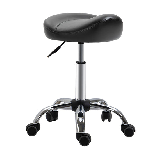 Saddle Stool, Height Adjustable Rolling Salon Chair with PU Leather for Massage, Spa, Clinic, Beauty and Tattoo, Black - Gallery Canada
