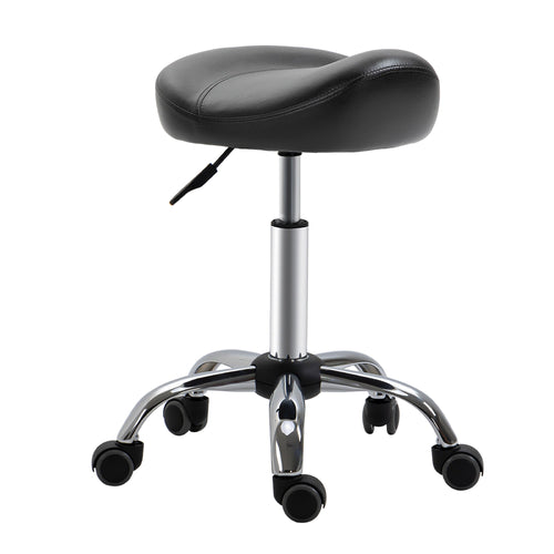 Saddle Stool, Height Adjustable Rolling Salon Chair with PU Leather for Massage, Spa, Clinic, Beauty and Tattoo, Black