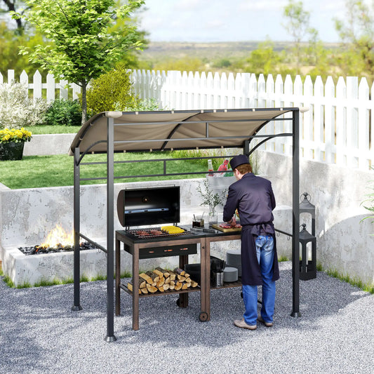 7' x 5' BBQ Grill Gazebo Tent, Steel Frame, Hooks, Khaki BBQ Grill Gazebos Khaki at Gallery Canada
