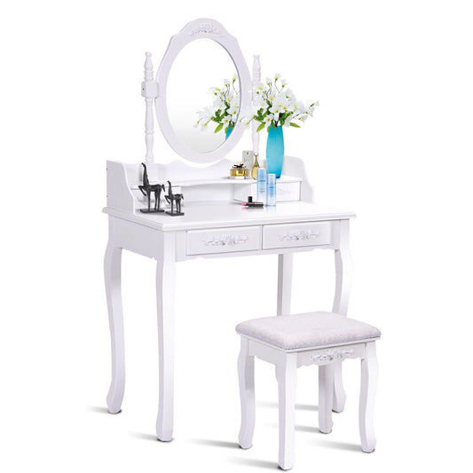 Wood Vanity Table Set with Oval Mirror and 4 Drawers for Kids Girls Women, White at Gallery Canada