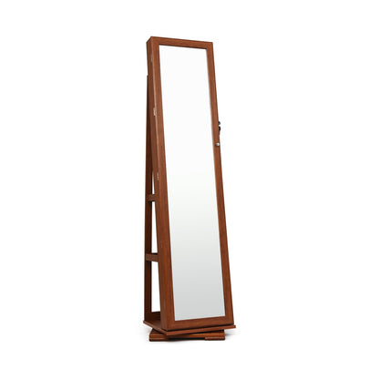 360° Rotatable Armoire 2-in-1 Lockable Mirrored Jewelry Cabinet, Brown at Gallery Canada