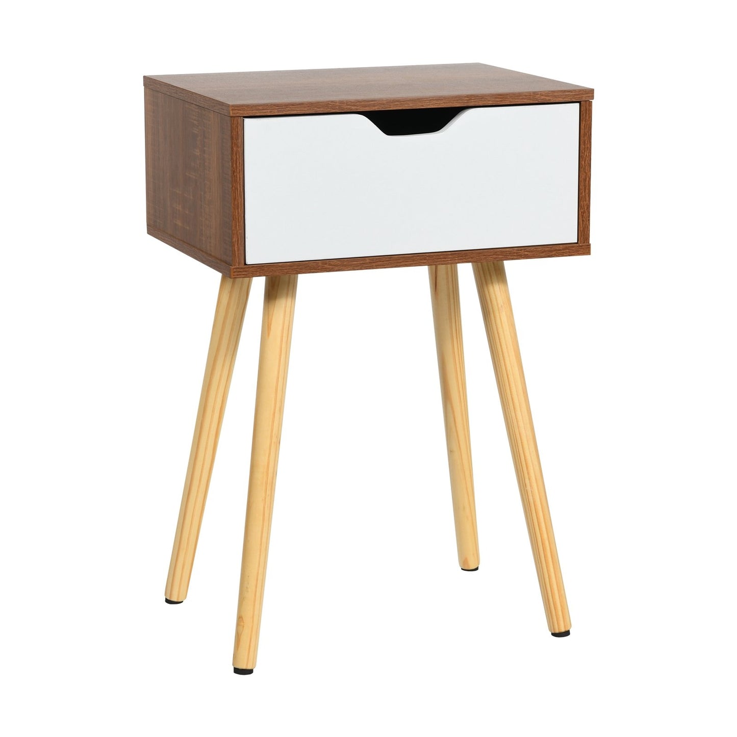 End Side Storage Drawer Nightstand with Solid Wooden Leg, Brown at Gallery Canada