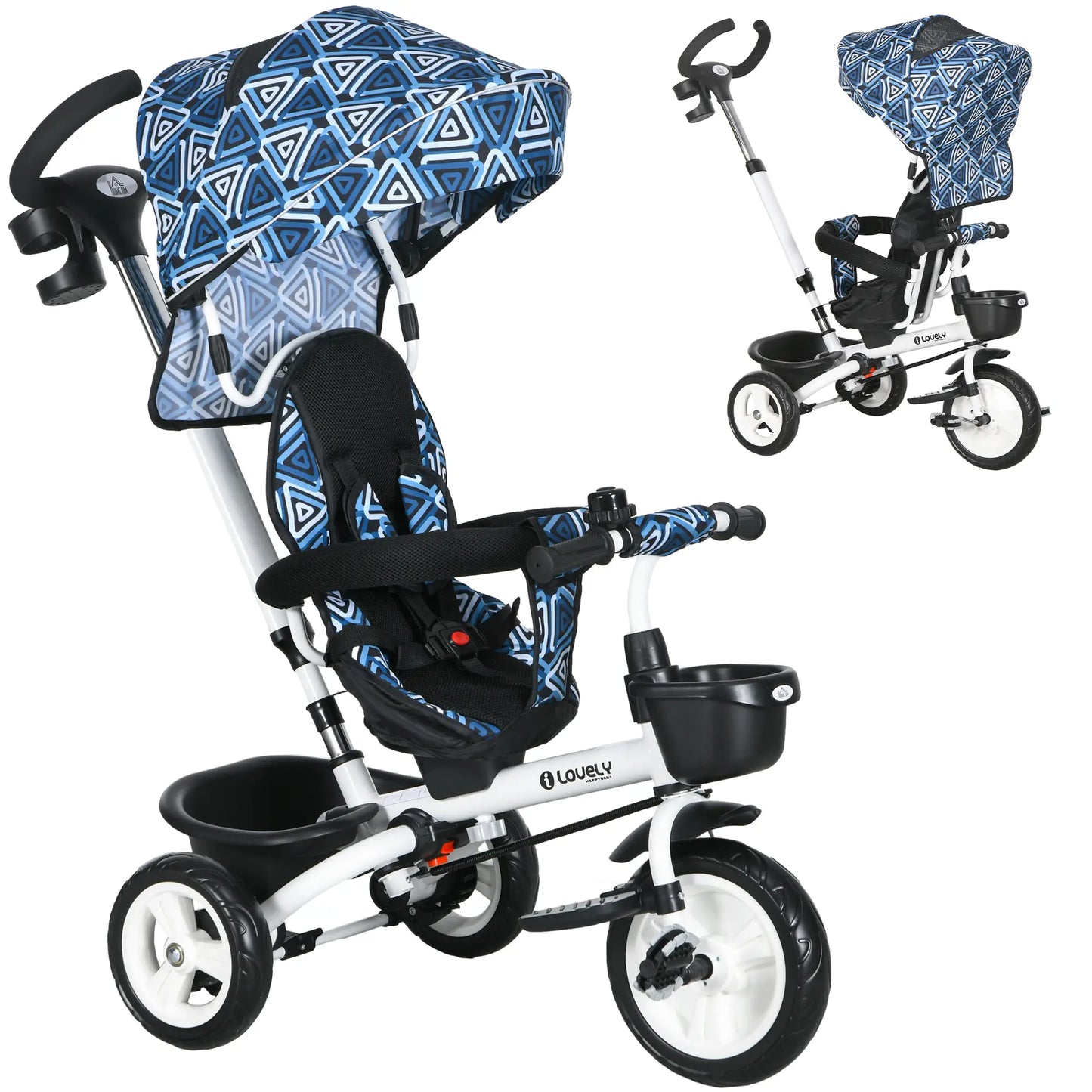 6 in 1 Toddler Tricycle, Parent Push Handle, Canopy, Light Blue Tricycles for Kids at Gallery Canada