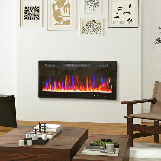 36 Inch Thin Electric Fireplace, Freestanding, Wall Mounted, Eco Mode Electric Fireplaces Black at Gallery Canada