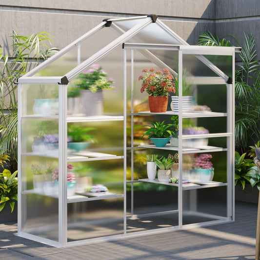 6.3' x 2.3' x 6.1' Outdoor Walk-In Greenhouse, 3-Tier Shelves, Polycarbonate, Aluminum Frame Walk In Greenhouses Silver Frame at Gallery Canada