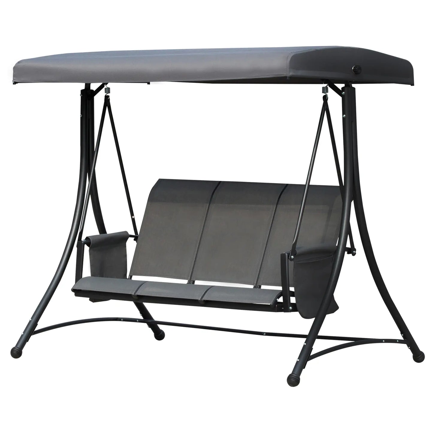 3 Person Porch Swing, High Back, Side Pouches, Adjustable Canopy, Dark Grey Patio Swings with Stand at Gallery Canada