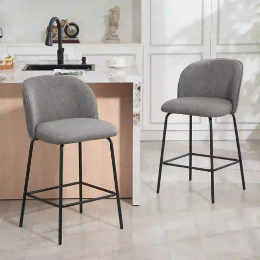 Set of 2 Counter Height Barstools, Upholstered Linen with Backrest, Dark Grey Bar Stools Dark Grey at Gallery Canada