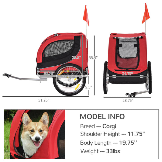Dog Bike, Trailer Pet Cart, Bicycle Wagon, Travel Cargo, Carrier Attachment with Hitch, Foldable for Travelling, Red - Gallery Canada