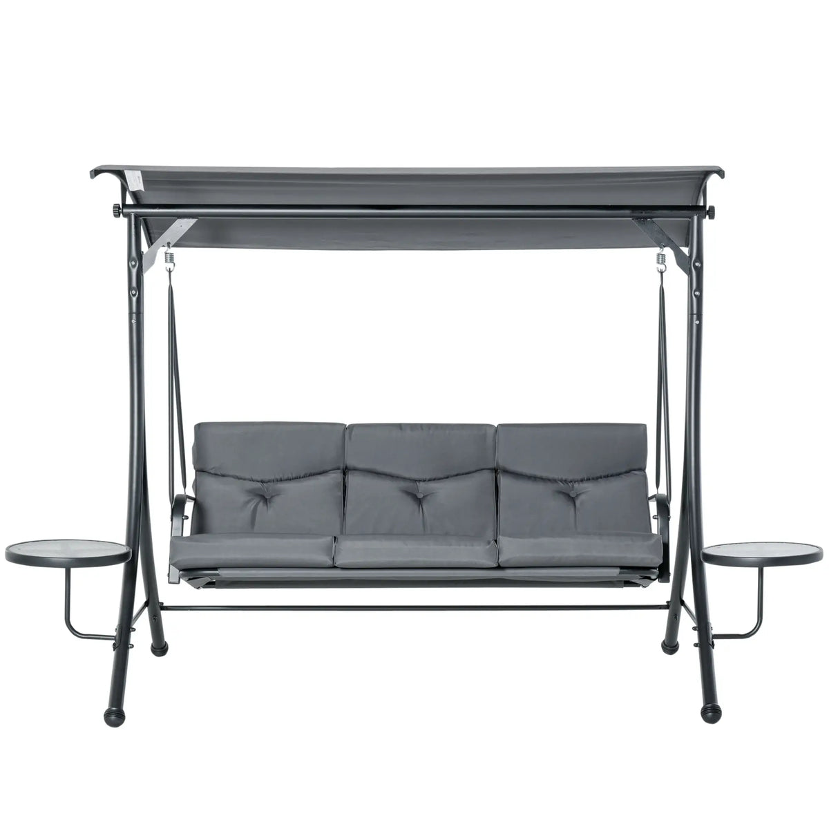 3 Seat Outdoor Swing Chair Steel Bench with Adjustable Canopy, Dark Grey Patio Swings with Stand at Gallery Canada