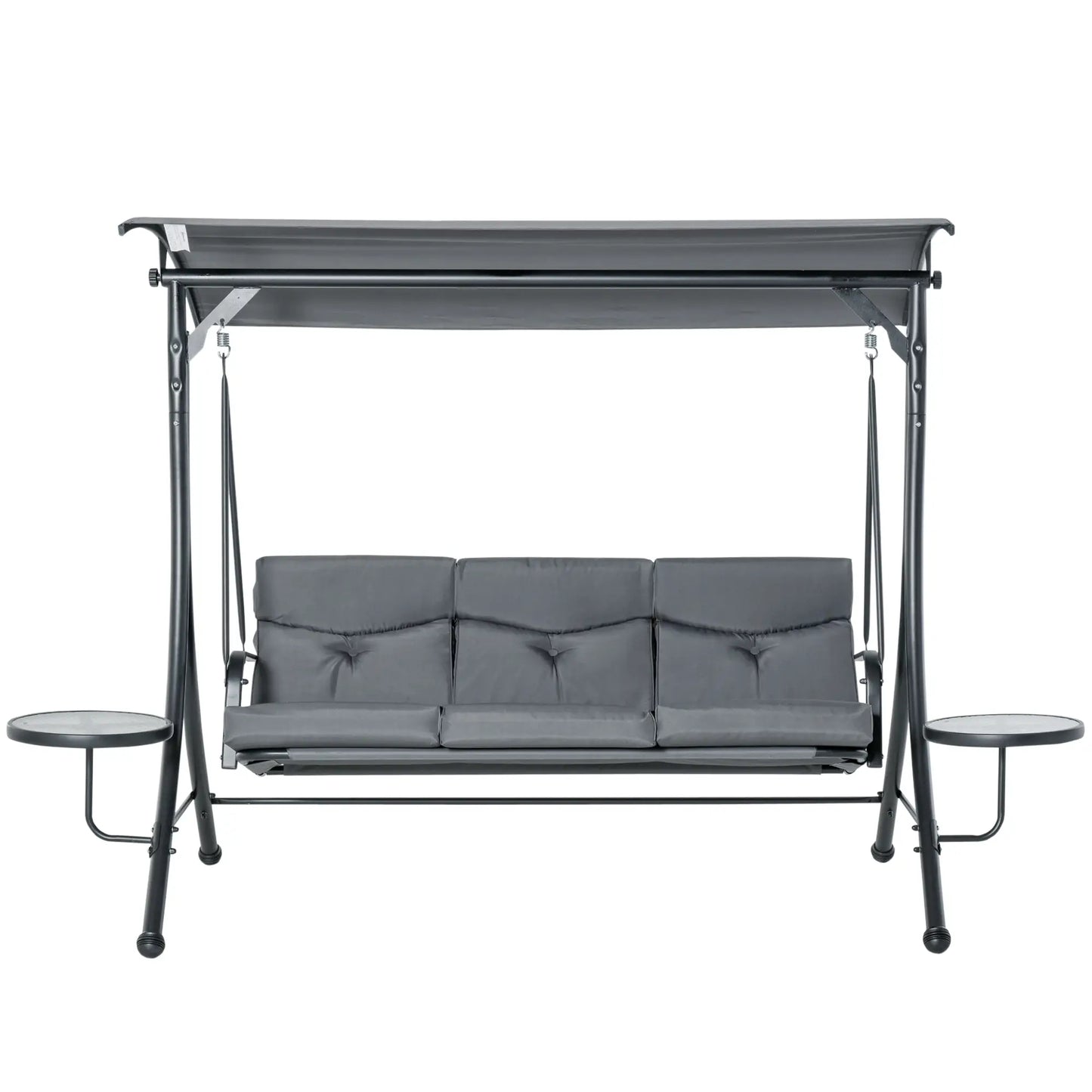 3 Seat Outdoor Swing Chair, Steel Bench With Canopy, Coffee Tables, Cushion, Dark Grey Patio Swings with Stand at Gallery Canada