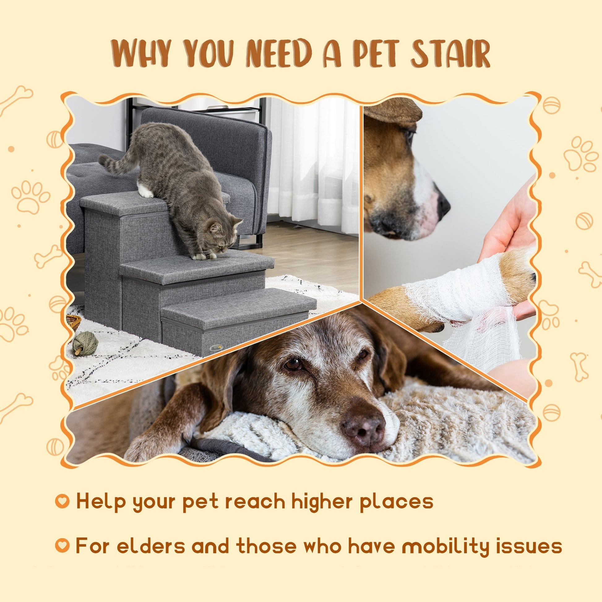 Dog Stairs, 3-Tier Dog Steps for High Bed Couch with Storage Box, Portable Dog Ramp Home Ladder for Small Cat and Dog at Gallery Canada