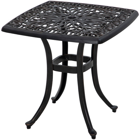 21" Square Outdoor End Table, Cast Aluminum Patio Side Table with Umbrella Hole for Garden, Balcony, Poolside, Bronze - Gallery Canada