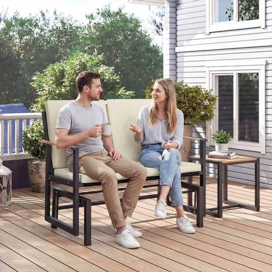 Outdoor Glider Bench For 2 Person, Thick Cushions, Cream White Outdoor Gliders Black, Cream White at Gallery Canada