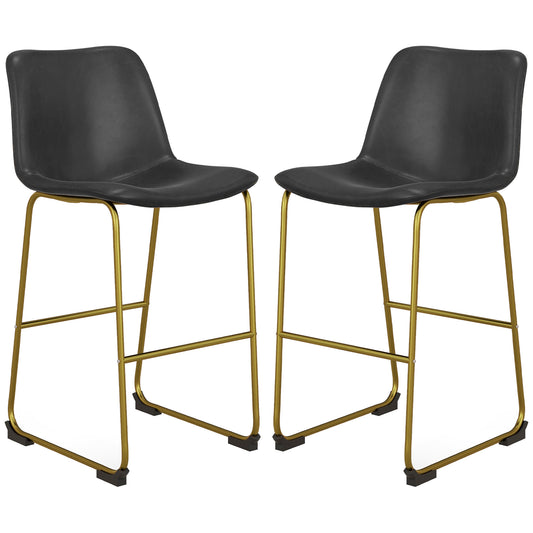 Bar Height Stools Set of 2, PU Leather Upholstered Stools for Kitchen Island, Modern Bar Chairs, Dark Grey at Gallery Canada