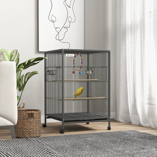 29" Bird Cage for Parrots, Lovebirds, Budgies, Finches, Flight Cage, Grey Bird Cages Grey at Gallery Canada