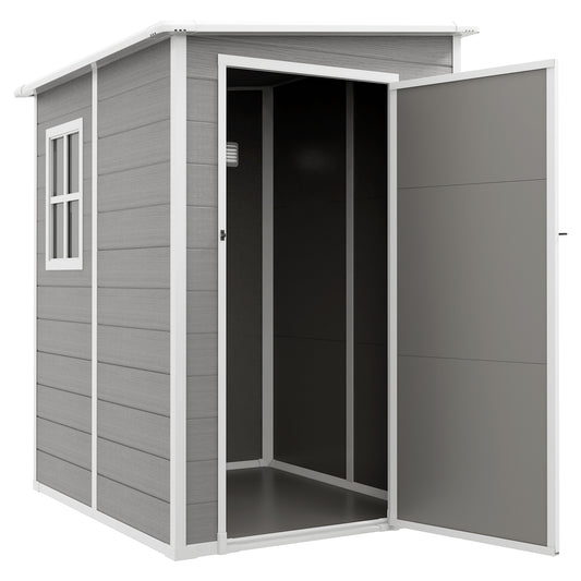 4'x5' Garden Storage Shed, Lean to Shed, Lockable Garden Tool Storage House with Window, Vent and Plastic Roof, Grey